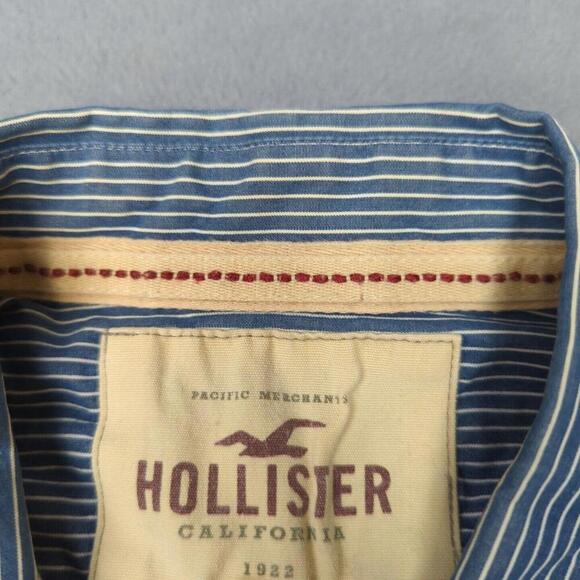 Hollister Button Up Shirt Men's Extra Large Striped Blue XL Pocket Long Sleeve - Picture 4 of 9